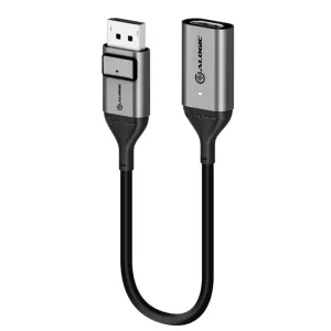 Alogic Ultra DisplayPort-auf-HDMI-Adapterkabel, schwarz und silber, für den Anschluss von DP-Geräten an HDMI-Displays.
