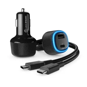 ALOGIC RAPID billaddare med 2 portar, USB-C och USB-A, svart, med blå LED-indikator