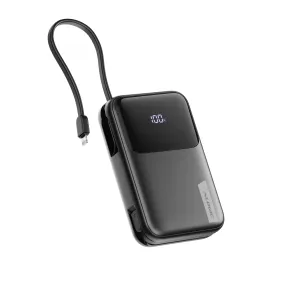 ALOGIC Tandem+ musta varavirtalähde, jossa on sisäänrakennettu USB-C-kaapeli ja digitaalinen 100 %:n näyttö