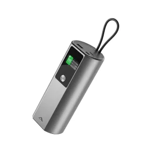 ALOGIC Ark Pro 160 W powerbank i silver med smart skärm och fastmonterad USB-C-kabel