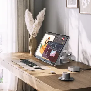 ALOGIC Aspekt 32 tuuman taittojalusta kallistetulla näytöllä ergonomisessa työpöytäkokoonpanossa kotitoimistoon
