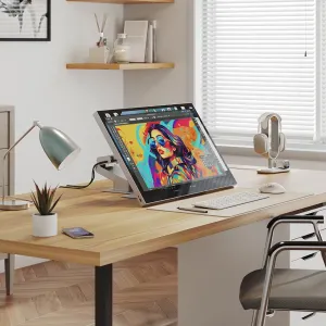 ALOGIC Aspekt Fold Stand hopeanvärisenä tukee 32-tuumaista näyttöä ergonomisessa taitetussa pöytäasennossa