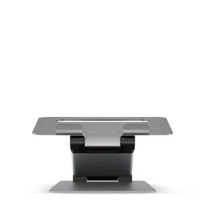 Verstellbarer ALOGIC Elite Plus Laptopständer in Space Grau, mit angewinkelter oberer Plattform und stabilem Standfuß für ergonomisches Arbeiten