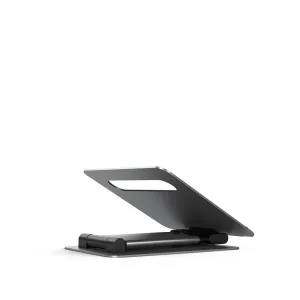 Verstellbarer ALOGIC Elite Plus Laptop-Ständer in Space-Grau mit angewinkelter Plattform und stabilem Standfuß
