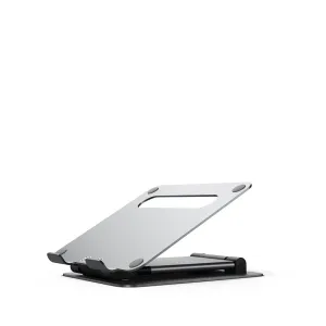 ALOGIC Elite Plus verstellbarer Laptopständer mit angewinkelter silberner Plattform, schwarzer Basis und Gummipads