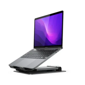 ALOGIC Elite Plus verstellbarer Laptopständer mit einem MacBook Pro in einem ergonomischen Winkel vor weißem Hintergrund