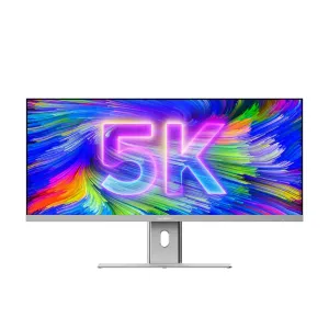 ALOGIC Edge 5K 40 -ultralaajakuvanäyttö värikkäällä 5K-näytöllä ja hopeisella jalustalla, edestä kuvattuna