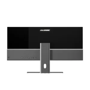 ALOGIC Edge 5K ultrawide-skærm set bagfra med fod, åbning til kabelstyring og forsænkede porte.