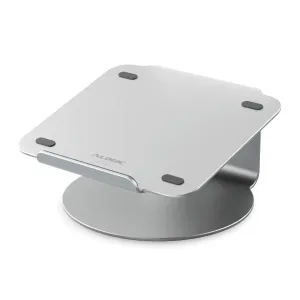 ALOGIC Elite 360 silberner Laptop-Drehständer mit drehbarem Fuß, angewinkelter Auflagefläche und rutschfesten Pads