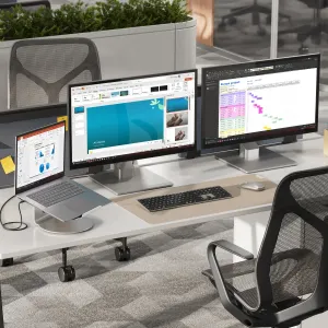 ALOGIC Elite 360 Laptop-Drehständer mit drehbarem Sockel, der einen Laptop in einem Büroarbeitsbereich hält