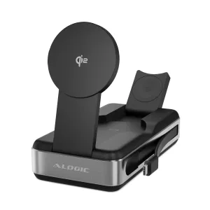 ALOGIC Roam Powerbank in Schwarz und Silber mit zwei kabellosen Ladeflächen und einem USB-C-Anschluss