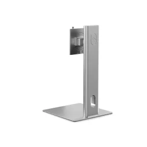 ALOGIC Aspekt silberner, höhenverstellbarer Monitorständer mit quadratischem Sockel und vertikaler Stützsäule