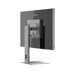 Alogic Aspekt 32-Zoll-Monitorständer in Space Grau, abgebildet mit höhenverstellbarer Stütze und montiertem Display.