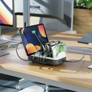 ALOGIC USB-C-laddstation för skrivbord som håller flera surfplattor upprätt och laddar dem på ett skrivbord