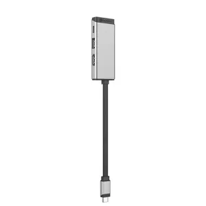 ALOGIC Magforce Trio 3-in-1-USB-C-auf-HDMI-Adapter in Space Grau mit angebrachtem Kabel auf weißem Hintergrund