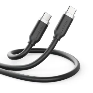 ALOGIC svart USB-C-til-USB-C-kabel med løkkeformet silikondesign, vist med kontakter på hvit bakgrunn