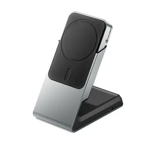 ALOGIC Matrix MagSafe-laddningsdocka med vinklat skrivbordsstativ och rund trådlös laddningsplatta