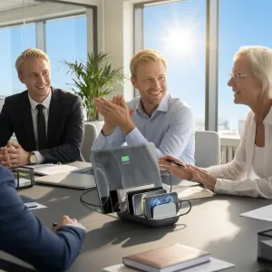 ALOGIC Powerfin 7-Port-USB-C-Desktop-Ladestation für mehrere Smartphones und Tablets in einem Besprechungsraum