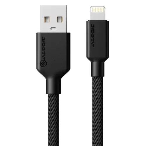 ALOGIC Elements PRO flätad USB-A-till-Lightning-kabel med silverfärgade kontaktändar mot vit bakgrund
