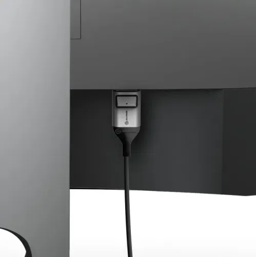 ALOGIC Ultra DisplayPort-auf-DisplayPort-Kabel, angeschlossen an einen Monitor, mit verriegelbarem Stecker