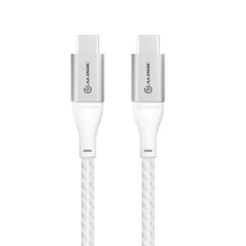 Alogic Ultra USB-C-auf-USB-C-Kabel mit geflochtener weißer Ummantelung und silbernen Anschlüssen