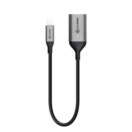 ALOGIC Mini DisplayPort till HDMI adapterkabel i rymdgrå, med Mini DisplayPort-hane och HDMI-hona på svart kabel med logga.
