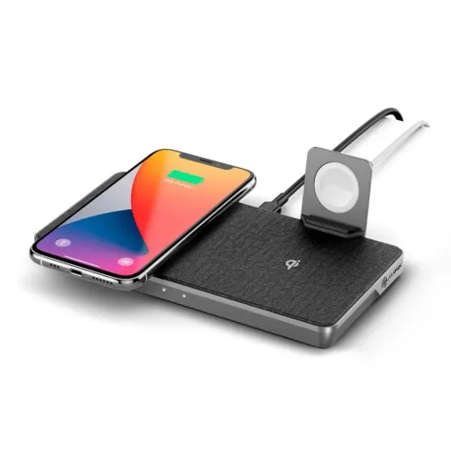 Alogic Ultra Power 3-i-1 trådløs opladningsdock med telefonholder, urholder, Qi-opladningsplade og statuslys