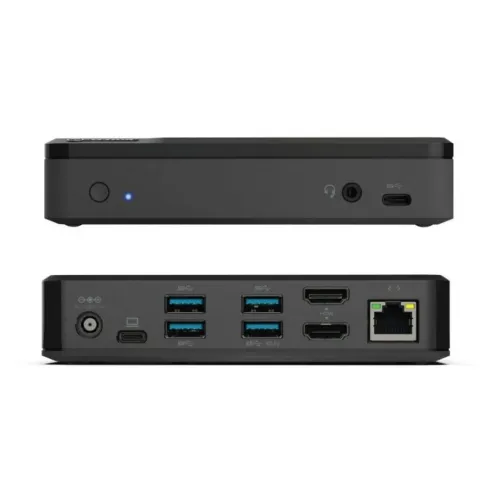 ALOGIC Universal Twin HD PRO dokkimisjaam kahe HDMI-pordi ning USB- ja Etherneti portidega, eest- ja tagantvaates