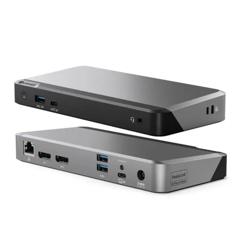 ALOGIC PRIME DX2 universel dockingstation med to 4K DisplayPort-udgange, USB-porte, Ethernet og lydstik