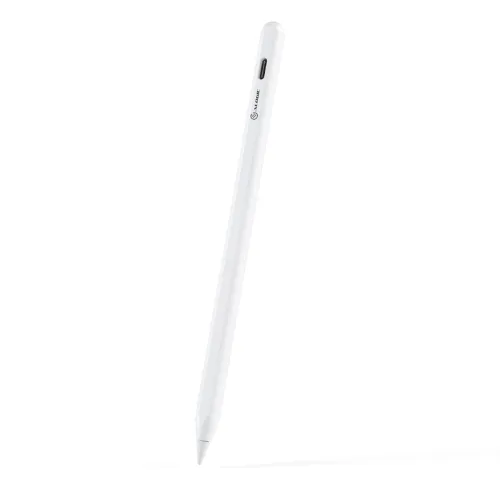 ALOGIC iPad stylus, vit, visad snett mot höger med spetsad spets och rundad topp, sidoplacerad USB‑C‑port och diskret logga.