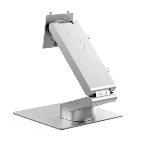 ALOGIC Aspekt 32" Fold Stand i sølv, et foldbart monitorstativ i aluminium med ledarm og stabil base