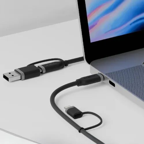 ALOGIC Elements Silikon 4-IN-1 USB 2.0-kabel–Multikontakt för laddning och synk - Svart