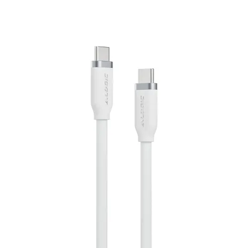 Alogic hvidt USB-C til USB-C-kabel med præget logo og to stik, 1 m silikoneopladningskabel