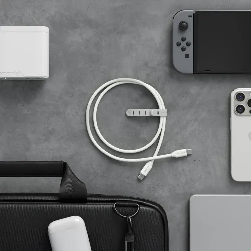 ALOGIC Elements weißes USB-C-auf-USB-C-Kabel, mit Kabelbinder aufgewickelt, zum schnellen Laden und zur Datenübertragung