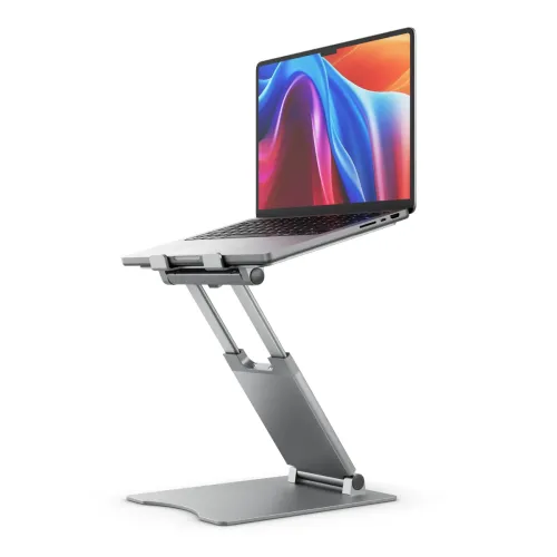 ALOGIC Elite Plus support réglable pour ordinateur portable avec ordinateur portable surélevé sur un rehausseur ergonomique argenté