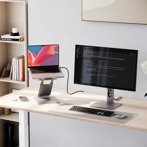 ALOGIC Elite Plus justerbart stativ for bærbar PC - Ergonomisk høydejustering med stabil base - Sølv