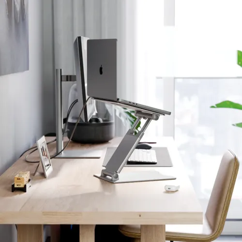 ALOGIC Elite Plus justerbart stativ for bærbar PC - Ergonomisk høydejustering med stabil base - Sølv