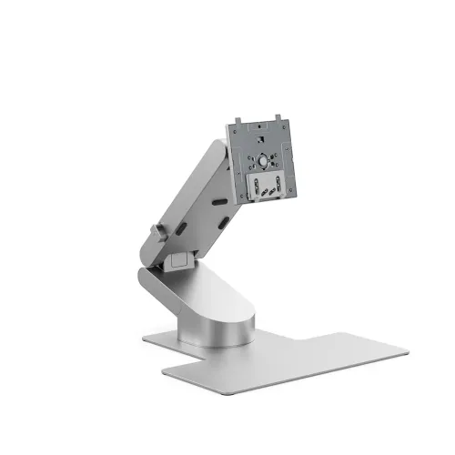 ALOGIC Aspekt Fold Stand, sølvfarvet skærmholder med vinklet arm, monteringsplade og flad base.