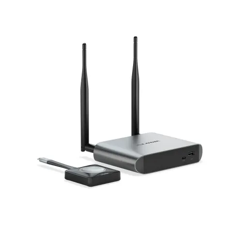 ALOGIC Unite 4K trådlöst presentationssystem med basstation med två antenner, USB-C och USB-A frontportar samt USB-C knapp