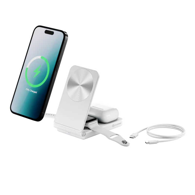 ALOGIC YOGA 3-in-1 Wireless Charging Stand for iPhone, AirPods & Apple Watch with Adjustable Angles - White