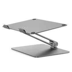 ALOGIC Elite Space Grey Laptop Riser med justerbar höjd för förbättrad ergonomi och universell kompatibilitet med bärbara datorer.