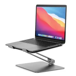 ALOGIC Elite Space Grey Laptop Riser i högkvalitativ aluminium, justerbar för alla bärbara datorer, portabel och ergonomisk design.