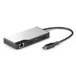 ALOGIC USB-C Fusion ALPHA V2 5-i-1-hubb i rymdgrått med HDMI, Ethernet, USB-portar och PD-laddning för enhetsanslutning.