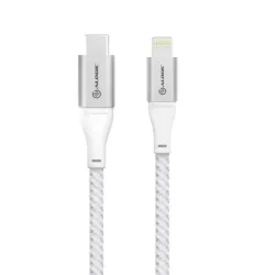 ALOGIC Ultra 1,5 m silverfärgad USB-C till Lightning-kabel med hållbar förstärkning för snabb laddning av Apple-enheter.