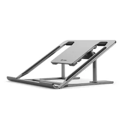 ALOGIC Metro Space Grey folding laptop stand with adjustable angles and silicon grip pads for device stability.