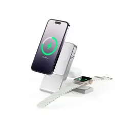 ALOGIC MagSafe -virtapankki pöytätelakalla ja Apple Watch -laturilla sis. 30W USB-C-virtalähde - Valkoinen