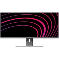 ALOGIC EDGE 40" Ultrawide WQHD-bildskärm i Space Grey på ett modernt skrivbord som visar upp en livfull arbetsyta för multitasking med bildförhållandet 21:9