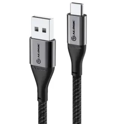 ALOGIC Ultra 3m USB-A till USB-C-kabel i Space Grey för laddning och snabb dataöverföring.