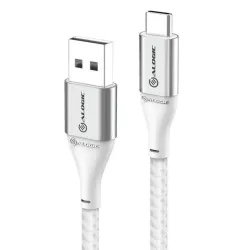 ALOGIC Ultra USB-A till USB-C-kabel 1,5 m silver, 3A snabbladdning, 480 Mbps dataöverföring, slitstark nylonflätning, metallhölje