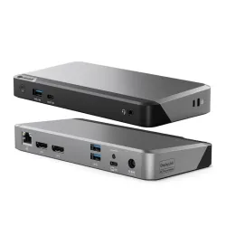 ALOGIC PRIME DX2 Universal Dock -telakka, jossa on kahden 4K-näytön tuki ja 65 W:n kannettavan tietokoneen lataus.